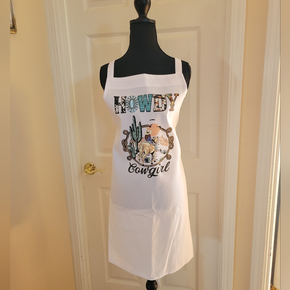 White Howdy Cowgirl Apron Kitchen Essential Cooking BBQ Gift Rodeo Western